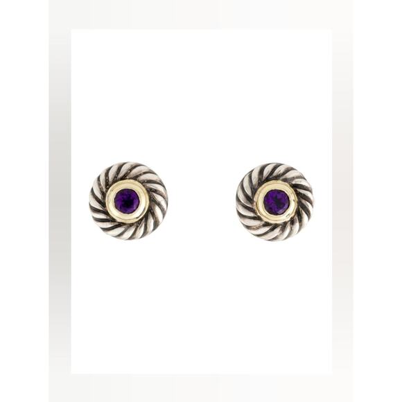 David Yurman Sterling Silver Amethyst Cookie Stud Earrings - Picture 1 of 16